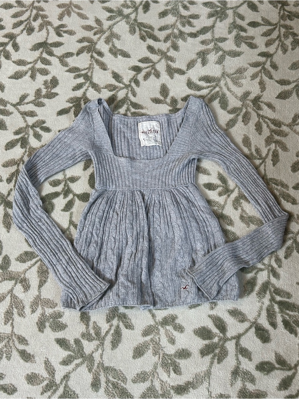 Vintage Y2K Hollister Babydoll Top Women SMALL  GREY CableKnit Sweater BellaSwan